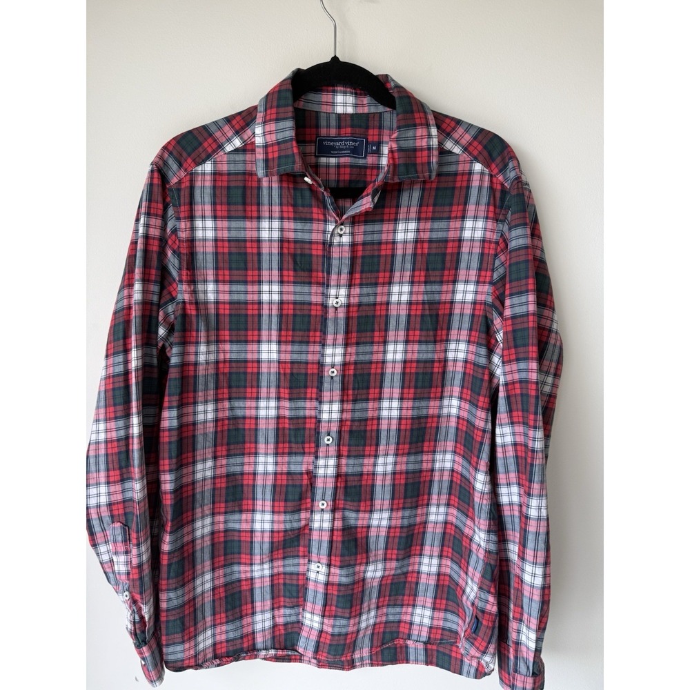 Vineyard Vines Mens Medium Cashmere Cotton Plaid Shirt Red $168 Retail